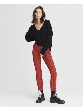 Rag & Bone Simone Red Plaid Pants High Rise Slim Size 12